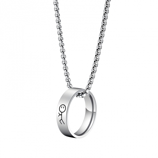 Picture of Wholesale Finger Ring Pendant Charm Necklace, Silver Tone 201 Stainless Steel Women's Eco-friendly Valentine's Day Stylish Gift Jewelry For Retailer, 60cm(23.6") long, 1 Piece