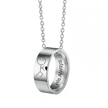 Picture of Wholesale Finger Ring Message " His Always " Pendant Charm Necklace, Silver Tone 201 Stainless Steel Women's Eco-friendly Valentine's Day Stylish Gift Jewelry For Retailer, 50cm(19.7") long, 1 Piece