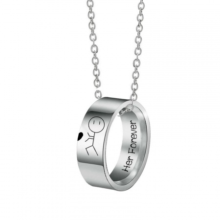 Picture of Wholesale Finger Ring Message " Her Forever " Pendant Charm Necklace, Silver Tone 201 Stainless Steel Women's Eco-friendly Valentine's Day Stylish Gift Jewelry For Retailer, 50cm(19.7") long, 1 Piece