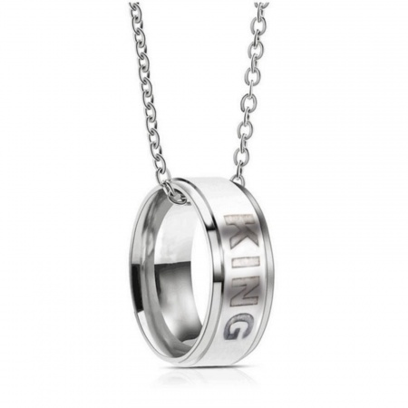 Picture of Wholesale Finger Ring Message " King " Pendant Charm Necklace, Silver Tone 201 Stainless Steel Women's Eco-friendly Valentine's Day Stylish Gift Jewelry For Retailer, 50cm(19.7") long, 1 Piece