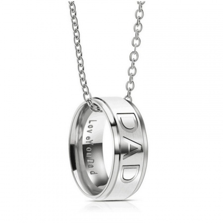 Picture of Wholesale Finger Ring Message " Dad " Pendant Charm Necklace, Silver Tone 201 Stainless Steel Women's Eco-friendly Father's Day Stylish Gift Jewelry For Retailer, 50cm(19.7") long, 1 Piece