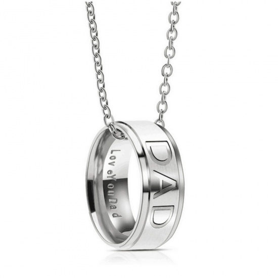 Picture of Wholesale Finger Ring Message " Dad " Pendant Charm Necklace, Silver Tone 201 Stainless Steel Women's Eco-friendly Father's Day Stylish Gift Jewelry For Retailer, 50cm(19.7") long, 1 Piece
