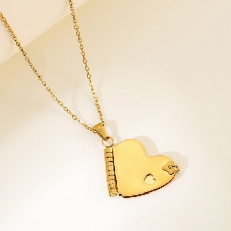Picture of Wholesale Unique Openable Flip Page Book Heart Customize Engraving Supported Pendant Charm Necklace, 18K Gold Plated 304 Stainless Steel Link Cable Chain, Women's Eco-friendly Creative Stylish Valentine's Day Jewelry For Retailer, 45cm(17.7") + 5cm(2") long, 1 Piece