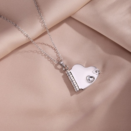 Picture of Wholesale Unique Openable Flip Page Book Heart Customize Engraving Supported Clear Rhinestone Pendant Charm Necklace, Silver Tone 304 Stainless Steel Link Cable Chain, Women's Eco-friendly Creative Stylish Valentine's Day Jewelry For Retailer, 45cm(17.7") + 5cm(2") long, 1 Piece