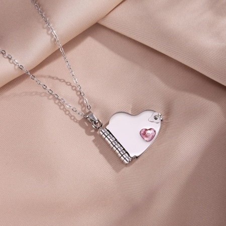 Picture of Wholesale Unique Openable Flip Page Book Heart Customize Engraving Supported Pink Rhinestone Pendant Charm Necklace, Silver Tone 304 Stainless Steel Link Cable Chain, Women's Eco-friendly Creative Stylish Valentine's Day Jewelry For Retailer, 45cm(17.7") + 5cm(2") long, 1 Piece