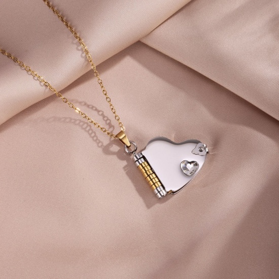 Picture of Wholesale Unique Openable Flip Page Book Heart Customize Engraving Supported Clear Rhinestone Pendant Charm Necklace, Silver Tone & 18K Gold Plated 304 Stainless Steel Link Cable Chain, Women's Eco-friendly Creative Stylish Valentine's Day Jewelry For Retailer, 45cm(17.7") + 5cm(2") long, 1 Piece
