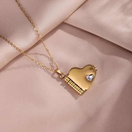 Picture of Wholesale Unique Openable Flip Page Book Heart Customize Engraving Supported Clear Rhinestone Pendant Charm Necklace, 18K Gold Plated 304 Stainless Steel Link Cable Chain, Women's Eco-friendly Creative Stylish Valentine's Day Jewelry For Retailer, 45cm(17.7") + 5cm(2") long, 1 Piece