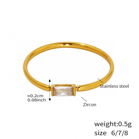 Picture of Wholesale Women's Gift Clear Cubic Zirconia Unadjustable Rings, 18K Gold Plated 304 Stainless Steel, Eco-friendly PVD Vacuum Plating Exquisite Stylish Jewelry Supply, 16.5mm(US Size 6), 1 Piece