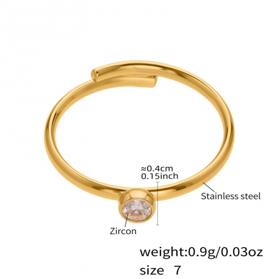 Picture of Wholesale Women's Gift Clear Cubic Zirconia Open Rings, 18K Gold Plated 304 Stainless Steel, Eco-friendly PVD Vacuum Plating Exquisite Stylish Jewelry Supply, 17.3mm(US Size 7), 1 Piece