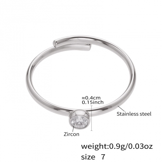 Picture of Wholesale Women's Gift Clear Cubic Zirconia Open Rings, Silver Tone 304 Stainless Steel, Eco-friendly Exquisite Stylish Jewelry Supply, 17.3mm(US Size 7), 1 Piece