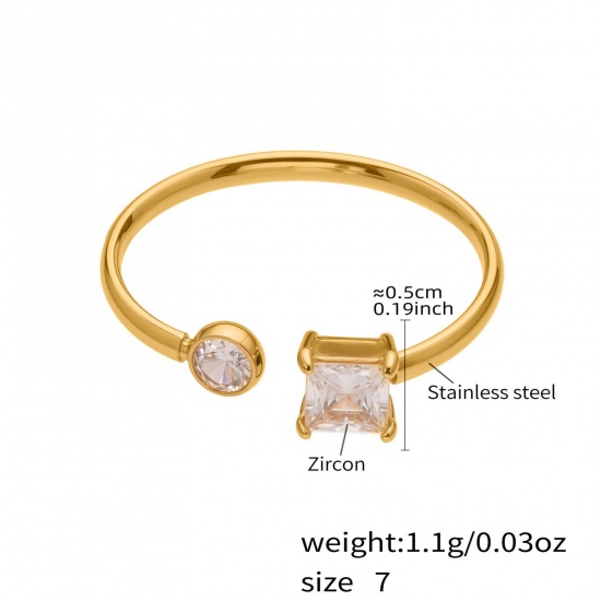 Picture of Wholesale Women's Gift Clear Cubic Zirconia Open Rings, 18K Gold Plated 304 Stainless Steel, Eco-friendly PVD Vacuum Plating Exquisite Stylish Jewelry Supply, 17.3mm(US Size 7), 1 Piece