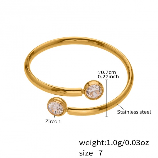 Picture of Wholesale Women's Gift Clear Cubic Zirconia Open Rings, 18K Gold Plated 304 Stainless Steel, Eco-friendly PVD Vacuum Plating Exquisite Stylish Jewelry Supply, 17.3mm(US Size 7), 1 Piece