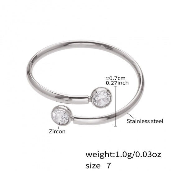 Picture of Wholesale Women's Gift Clear Cubic Zirconia Open Rings, Silver Tone 304 Stainless Steel, Eco-friendly Exquisite Stylish Jewelry Supply, 17.3mm(US Size 7), 1 Piece
