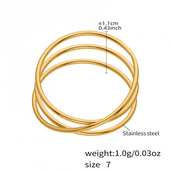 Picture of Wholesale Women's Gift Multilayer Unadjustable Rings, 18K Gold Plated 304 Stainless Steel, Eco-friendly PVD Vacuum Plating Exquisite Stylish Jewelry Supply, 17.3mm(US Size 7), 1 Piece