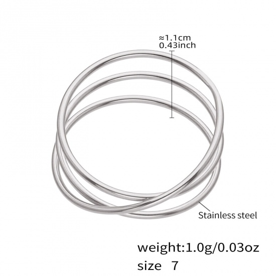 Picture of Wholesale Women's Gift Multilayer Unadjustable Rings, Silver Tone 304 Stainless Steel, Eco-friendly Exquisite Stylish Jewelry Supply, 17.3mm(US Size 7), 1 Piece