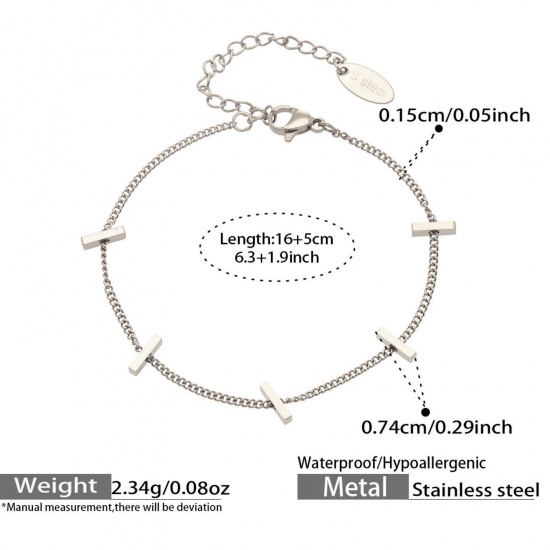 Picture of Wholesale 304 Stainless Steel Bracelets, Silver Tone Eco-friendly, Women's Exquisite Ins Style Gift Jewelry Supply, 16cm(6.3") long, 1 Piece