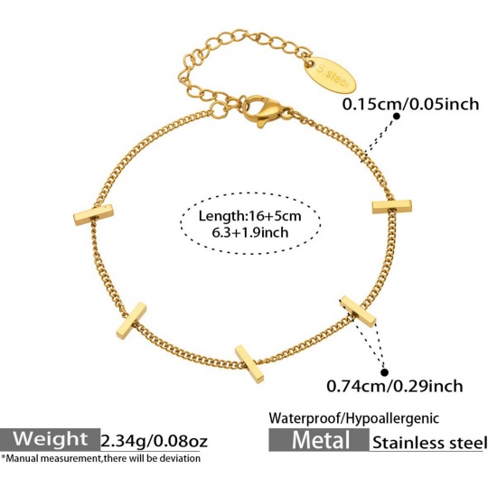 Picture of Wholesale 304 Stainless Steel Bracelets, 18K Gold Plated Eco-friendly PVD Vacuum Plating, Women's Exquisite Ins Style Gift Jewelry Supply, 16cm(6.3") long, 1 Piece