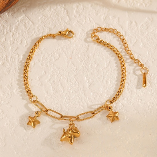 Picture of Wholesale Horse Animal Pentagram Star 304 Stainless Steel Charm Bracelets, 18K Gold Plated Eco-friendly PVD Vacuum Plating, Women's Exquisite Stylish Gift Jewelry Supply, 17cm(6.7") long, 1 Piece