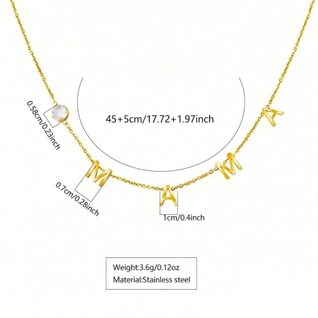 Picture of Wholesale Message " Mama " Clear Cubic Zirconia Pendant Charm Necklace, 18K Gold Plated 304 Stainless Steel Women's PVD Vacuum Plating Mother's Day Stylish Gift Jewelry For Retailer, 45cm(17.7") + 5cm(2") long, 1 Piece
