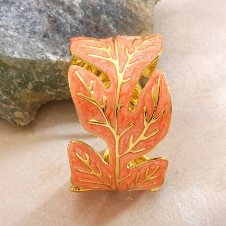 Picture of Wholesale Leaf Orange-red Enamel 304 Stainless Steel Bangles Bracelets, 18K Gold Plated PVD Vacuum Plating, Women's Exquisite Stylish Gift Jewelry Supply, 6cm Dia., 1 Piece
