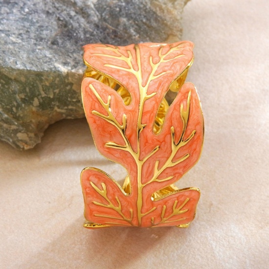 Picture of Wholesale Leaf Orange-red Enamel 304 Stainless Steel Bangles Bracelets, 18K Gold Plated PVD Vacuum Plating, Women's Exquisite Stylish Gift Jewelry Supply, 6cm Dia., 1 Piece