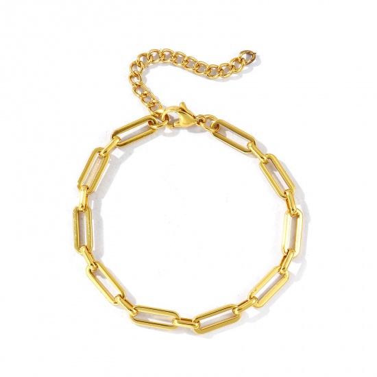Picture of Wholesale 304 Stainless Steel Paperclip Link Chain Bracelets, 18K Gold Plated Eco-friendly, Women's Simple Stylish Gift Jewelry Supply, 17cm(6.7") long, Chain Size: 5mm, 1 Piece