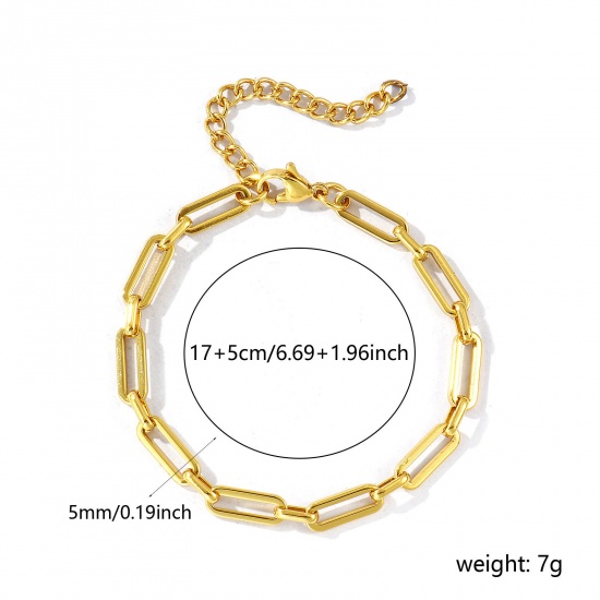 Picture of Wholesale 304 Stainless Steel Paperclip Link Chain Bracelets, 18K Gold Plated Eco-friendly, Women's Simple Stylish Gift Jewelry Supply, 17cm(6.7") long, Chain Size: 5mm, 1 Piece