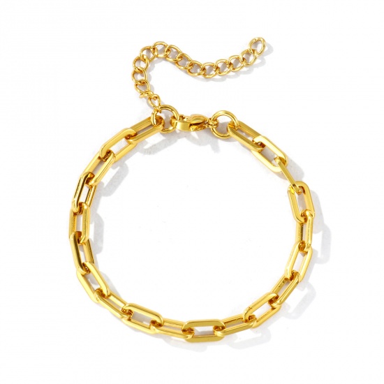 Picture of Wholesale 304 Stainless Steel Paperclip Link Chain Bracelets, 18K Gold Plated Eco-friendly, Women's Simple Stylish Gift Jewelry Supply, 17cm(6.7") long, Chain Size: 5.5mm, 1 Piece