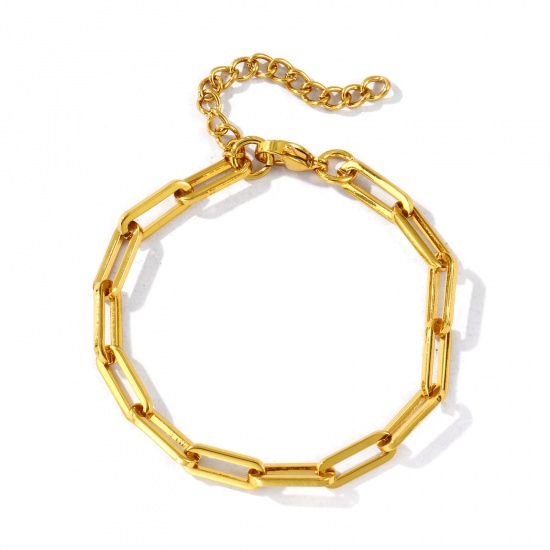 Picture of Wholesale 304 Stainless Steel Paperclip Link Chain Bracelets, 18K Gold Plated Eco-friendly, Women's Simple Stylish Gift Jewelry Supply, 17cm(6.7") long, Chain Size: 5.5mm, 1 Piece