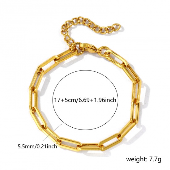 Picture of Wholesale 304 Stainless Steel Paperclip Link Chain Bracelets, 18K Gold Plated Eco-friendly, Women's Simple Stylish Gift Jewelry Supply, 17cm(6.7") long, Chain Size: 5.5mm, 1 Piece