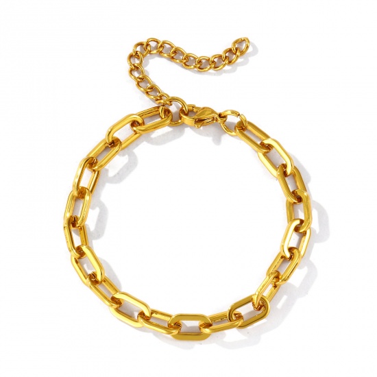 Picture of Wholesale 304 Stainless Steel Paperclip Link Chain Bracelets, 18K Gold Plated Eco-friendly, Women's Simple Stylish Gift Jewelry Supply, 17cm(6.7") long, Chain Size: 6.5mm, 1 Piece