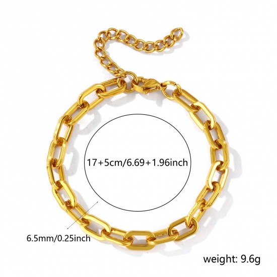 Picture of Wholesale 304 Stainless Steel Paperclip Link Chain Bracelets, 18K Gold Plated Eco-friendly, Women's Simple Stylish Gift Jewelry Supply, 17cm(6.7") long, Chain Size: 6.5mm, 1 Piece