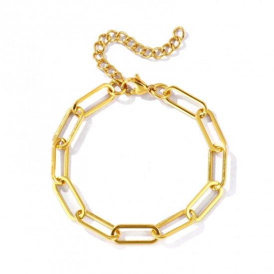 Picture of Wholesale 304 Stainless Steel Paperclip Link Chain Bracelets, 18K Gold Plated Eco-friendly, Women's Simple Stylish Gift Jewelry Supply, 17cm(6.7") long, Chain Size: 7mm, 1 Piece