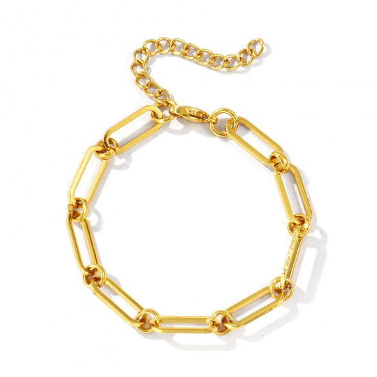 Picture of Wholesale 304 Stainless Steel Paperclip Link Chain Bracelets, 18K Gold Plated Eco-friendly, Women's Simple Stylish Gift Jewelry Supply, 17cm(6.7") long, Chain Size: 7mm, 1 Piece