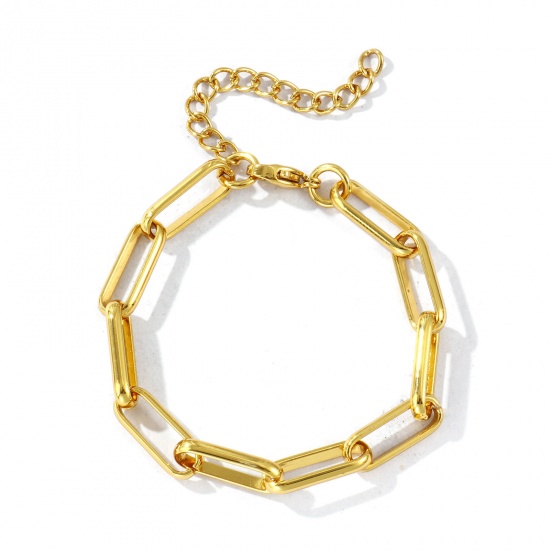 Picture of Wholesale 304 Stainless Steel Paperclip Link Chain Bracelets, 18K Gold Plated Eco-friendly, Women's Simple Stylish Gift Jewelry Supply, 16.5cm(6 4/8") long, Chain Size: 6.5mm, 1 Piece