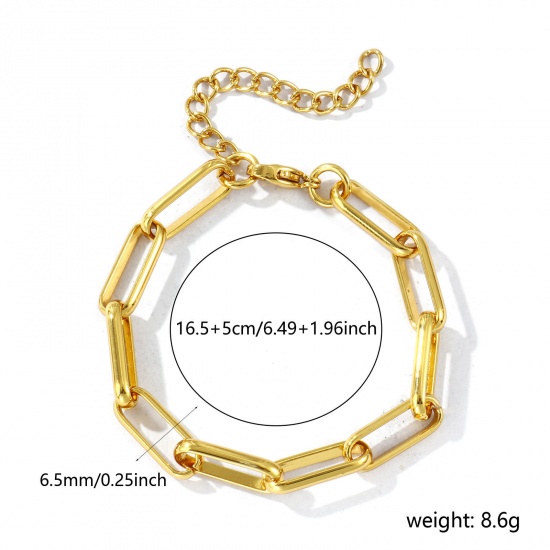 Picture of Wholesale 304 Stainless Steel Paperclip Link Chain Bracelets, 18K Gold Plated Eco-friendly, Women's Simple Stylish Gift Jewelry Supply, 16.5cm(6 4/8") long, Chain Size: 6.5mm, 1 Piece
