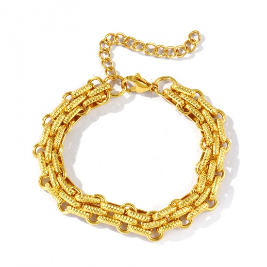 Picture of Wholesale Link Chain Bracelets, 18K Gold Plated 304 Stainless Steel, Women's Eco-friendly Simple Stylish Gift Jewelry For Retailer, 17cm(6.7") long, Chain Size: 10mm, 1 Piece