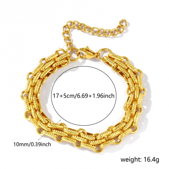 Picture of Wholesale Link Chain Bracelets, 18K Gold Plated 304 Stainless Steel, Women's Eco-friendly Simple Stylish Gift Jewelry For Retailer, 17cm(6.7") long, Chain Size: 10mm, 1 Piece