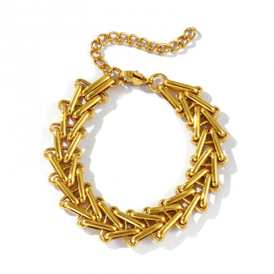 Picture of Wholesale Link Chain Bracelets, 18K Gold Plated 304 Stainless Steel, Women's Eco-friendly Simple Stylish Gift Jewelry For Retailer, 17cm(6.7") long, Chain Size: 12.5mm, 1 Piece