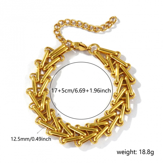 Picture of Wholesale Link Chain Bracelets, 18K Gold Plated 304 Stainless Steel, Women's Eco-friendly Simple Stylish Gift Jewelry For Retailer, 17cm(6.7") long, Chain Size: 12.5mm, 1 Piece