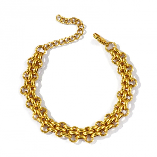 Picture of Wholesale Link Chain Bracelets, 18K Gold Plated 304 Stainless Steel, Women's Eco-friendly Simple Stylish Gift Jewelry For Retailer, 17cm(6.7") long, Chain Size: 10mm, 1 Piece