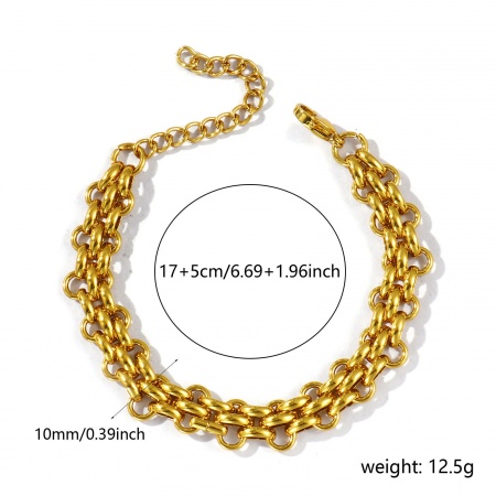 Imagen de Pulseras Al Por Mayor, Cadenas Chapado en Oro de 18K 304 Acero Inoxidable, Mujeres Respetuoso del Medio Ambiente Sencillo Elegante Regalo Joyería Para Minorista, 17cm longitud, Tamaño de la Cadena: 10mm, 1 Unidad