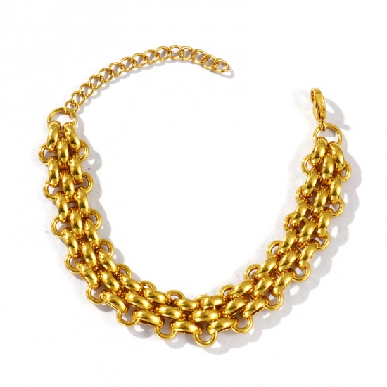Picture of Wholesale Link Chain Bracelets, 18K Gold Plated 304 Stainless Steel, Women's Eco-friendly Simple Stylish Gift Jewelry For Retailer, 17cm(6.7") long, Chain Size: 13.5mm, 1 Piece