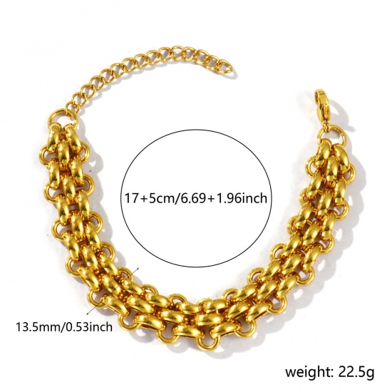 Picture of Wholesale Link Chain Bracelets, 18K Gold Plated 304 Stainless Steel, Women's Eco-friendly Simple Stylish Gift Jewelry For Retailer, 17cm(6.7") long, Chain Size: 13.5mm, 1 Piece