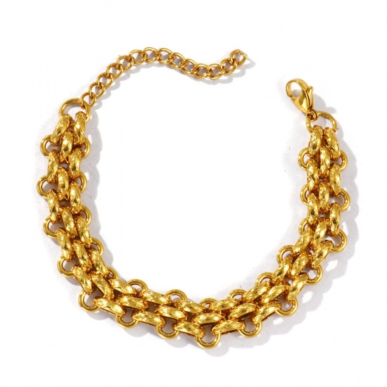 Picture of Wholesale Link Chain Bracelets, 18K Gold Plated 304 Stainless Steel, Women's Eco-friendly Simple Stylish Gift Jewelry For Retailer, 17cm(6.7") long, Chain Size: 13mm, 1 Piece
