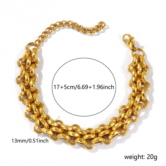 Picture of Wholesale Link Chain Bracelets, 18K Gold Plated 304 Stainless Steel, Women's Eco-friendly Simple Stylish Gift Jewelry For Retailer, 17cm(6.7") long, Chain Size: 13mm, 1 Piece