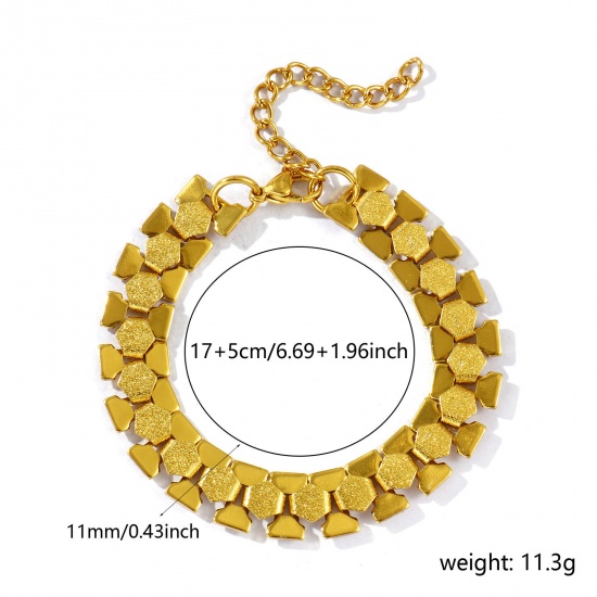 Picture of Wholesale Link Chain Bracelets, 18K Gold Plated 304 Stainless Steel, Women's Eco-friendly Simple Stylish Gift Jewelry For Retailer, 17cm(6.7") long, Chain Size: 11mm, 1 Piece
