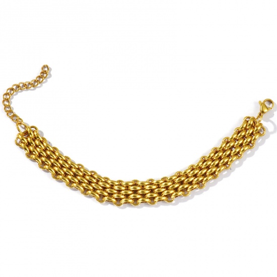 Picture of Wholesale Link Chain Bracelets, 18K Gold Plated 304 Stainless Steel, Women's Eco-friendly Simple Stylish Gift Jewelry For Retailer, 17cm(6.7") long, Chain Size: 14mm, 1 Piece