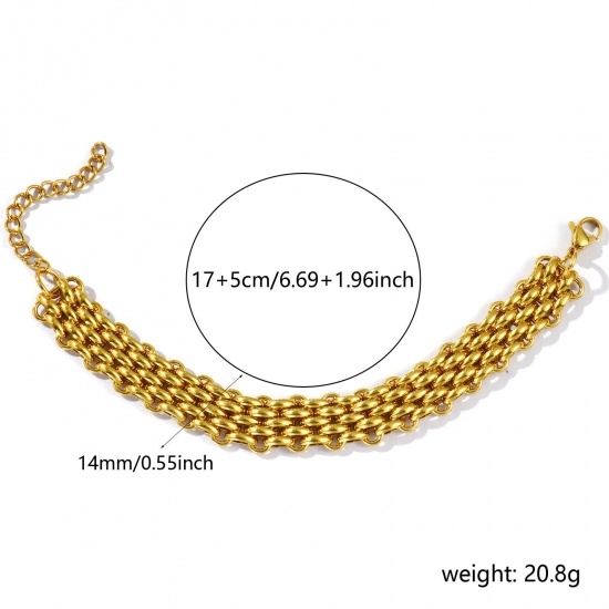 Picture of Wholesale Link Chain Bracelets, 18K Gold Plated 304 Stainless Steel, Women's Eco-friendly Simple Stylish Gift Jewelry For Retailer, 17cm(6.7") long, Chain Size: 14mm, 1 Piece