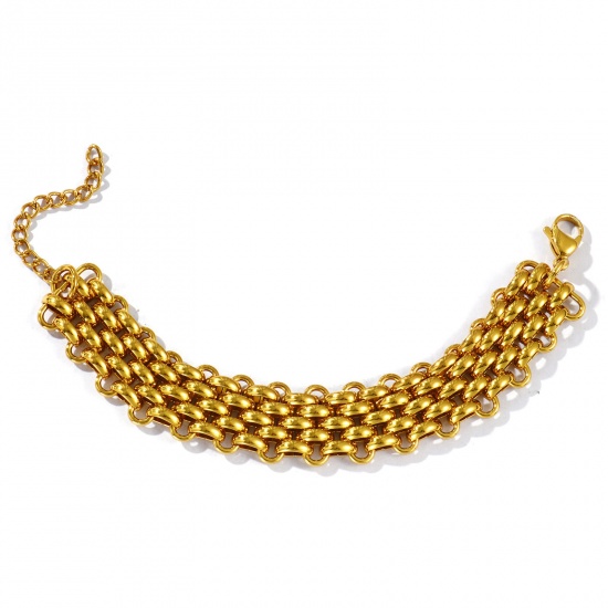 Picture of Wholesale Link Chain Bracelets, 18K Gold Plated 304 Stainless Steel, Women's Eco-friendly Simple Stylish Gift Jewelry For Retailer, 17cm(6.7") long, Chain Size: 19mm, 1 Piece